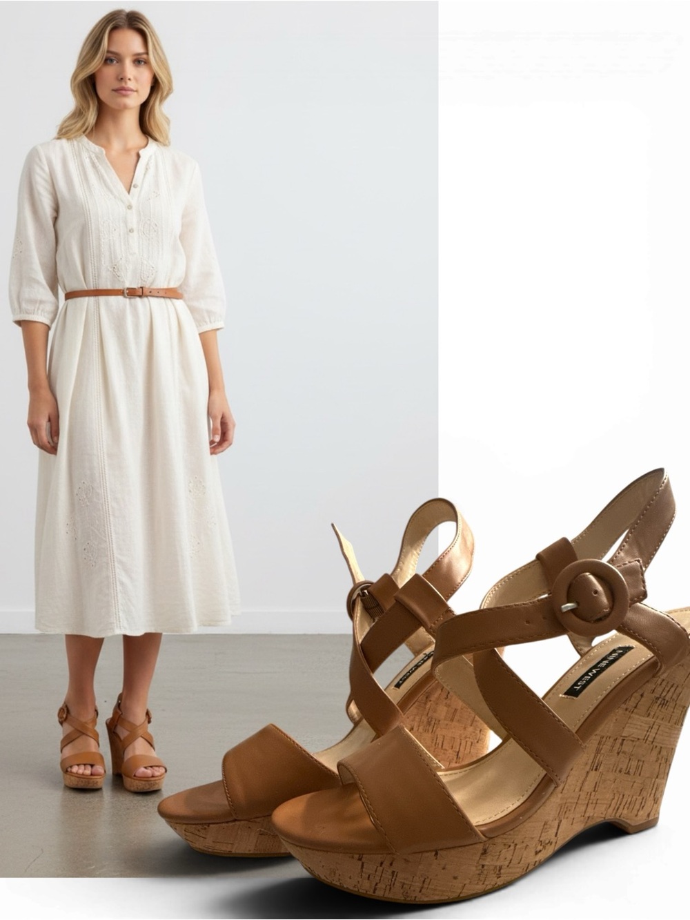 Nine West Tan Cork Wedge Sandals